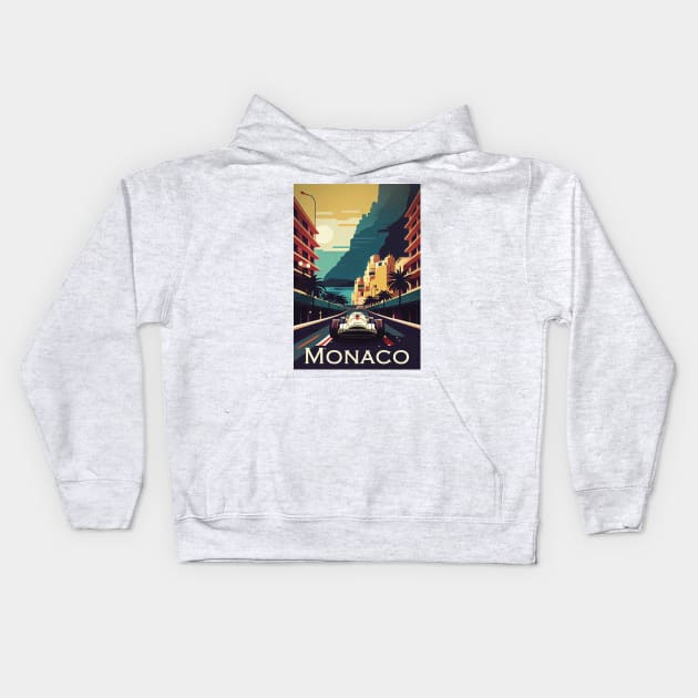 Monaco Travel Poster Kids Hoodie by GreenMary Design